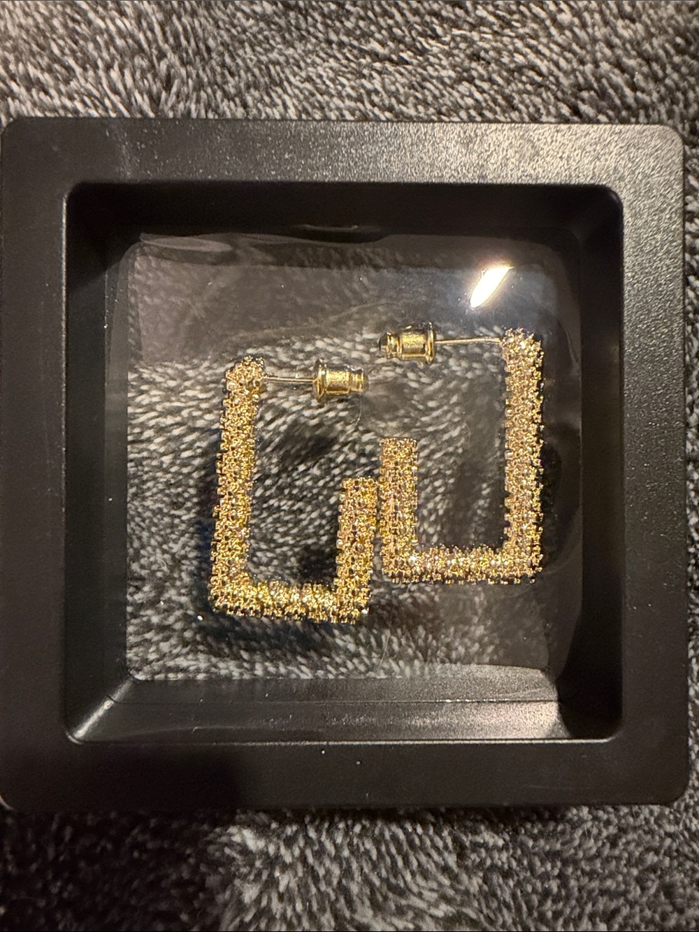 NWOT - Gold Sparkle Square Hoop Earrings - Women's Jewelry. Never worn.
